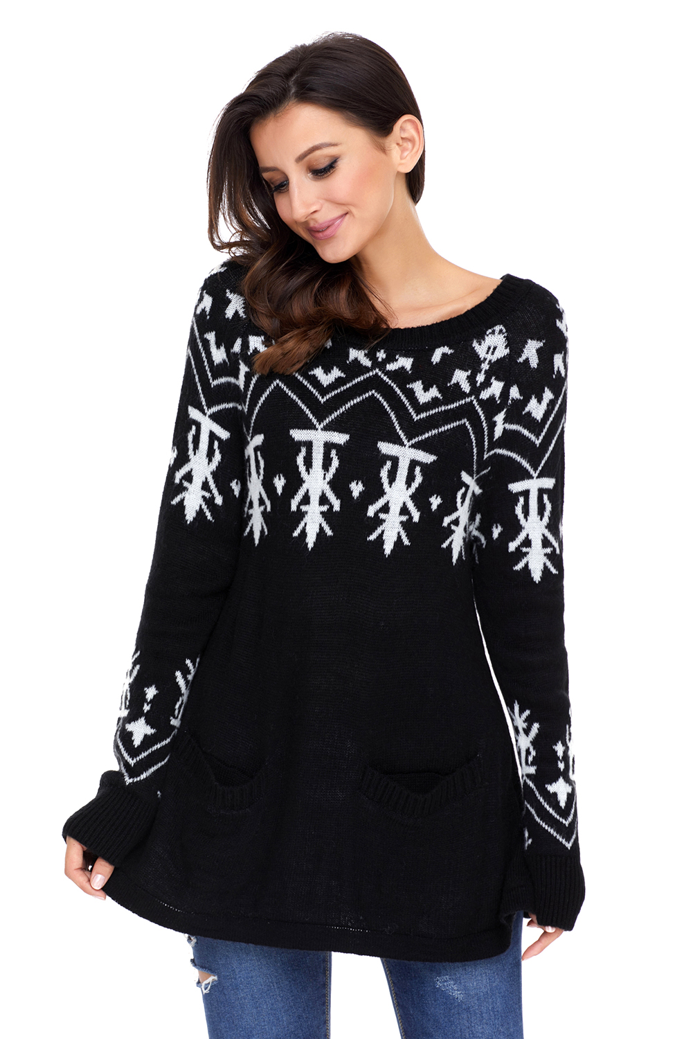 BY27720-2 Black A-line Casual Fit Christmas Fashion Sweater